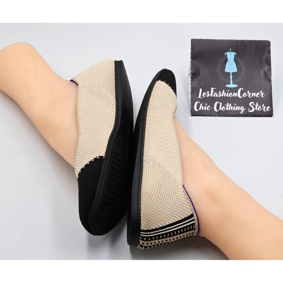 Rothy's Women's Black Beige The Square Slip-On Shoes Squared-Toe Flats Sz 9 2743 - Picture 16 of 16